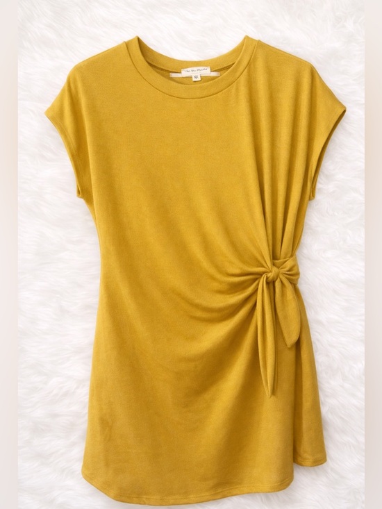 See You Monday Dresses & Skirts - See You Monday Mustard Yellow Tie Waist Dress Small | Side Knot Bodycon Casual
